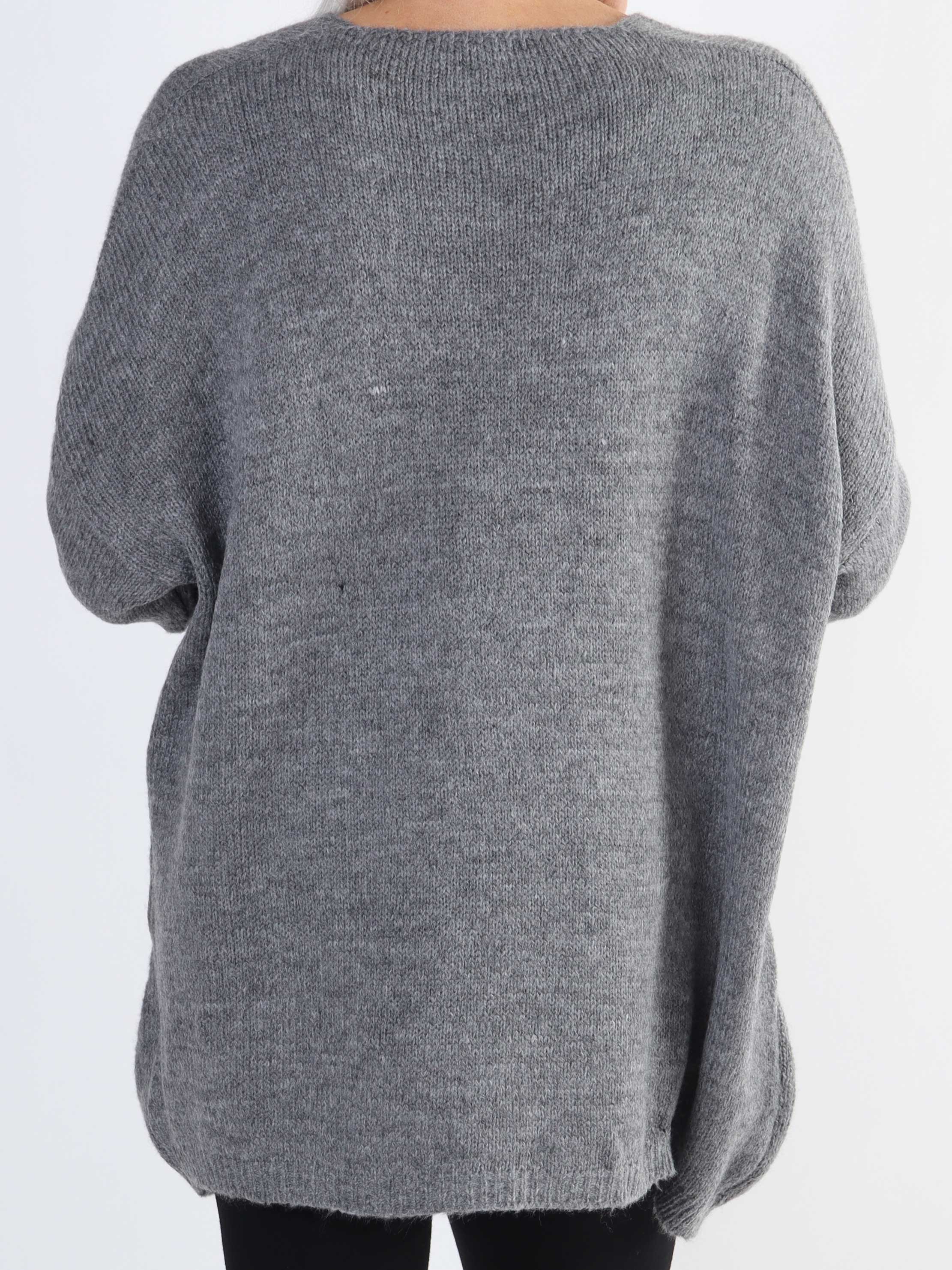 Achilla - Plus size strikbluse med guld print foran